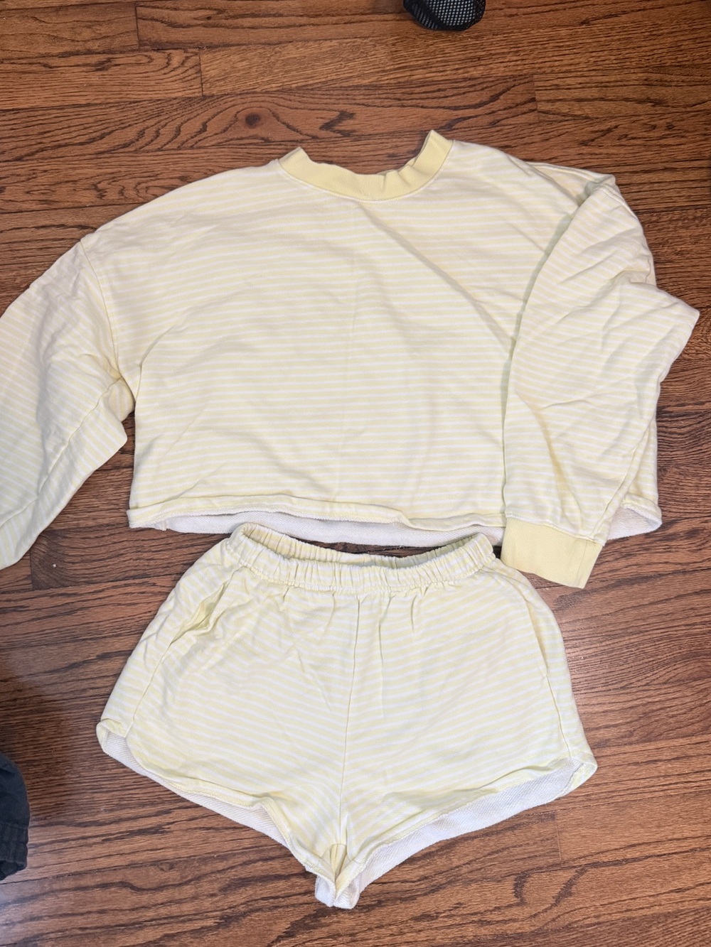 wild fable Pale Yellow Striped Set - Long Sleeve Top & Shorts